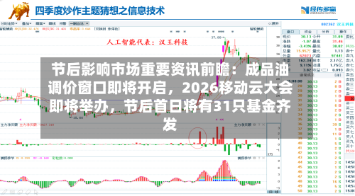 节后影响市场重要资讯前瞻：成品油调价窗口即将开启，2026移动云大会即将举办，节后首日将有31只基金齐发